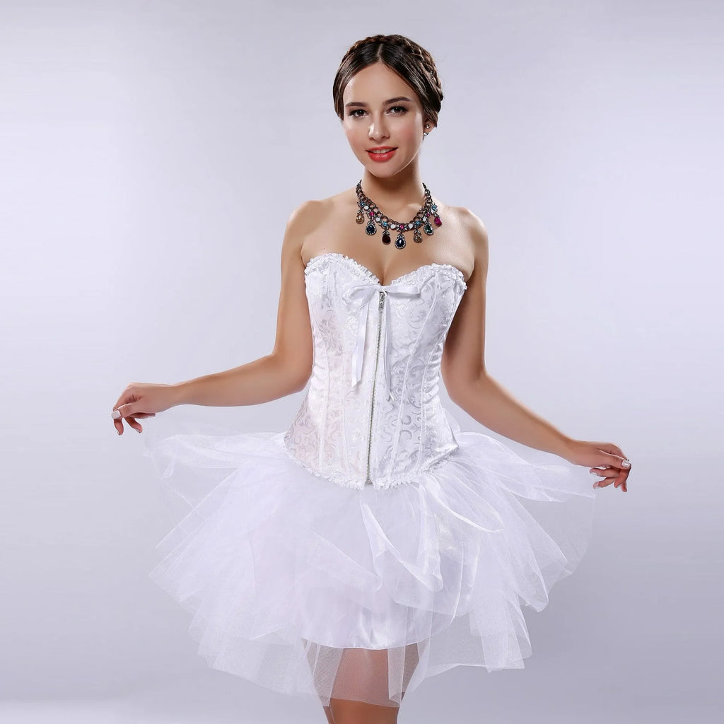 Court women's zipper-front jacquard corset in spandex fabric for waist support and shaping