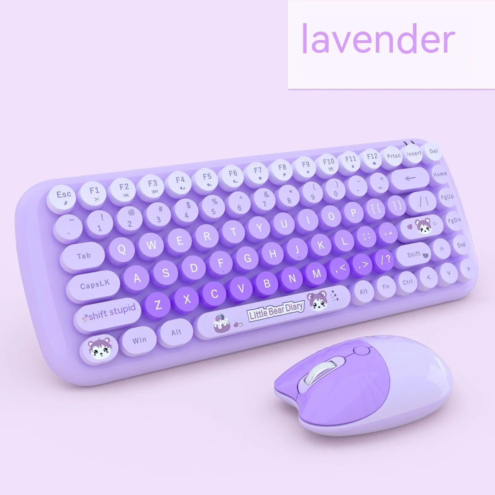 Pink mini cute cartoon wireless keyboard and mouse set with optical sensor and compact 43.5cm design