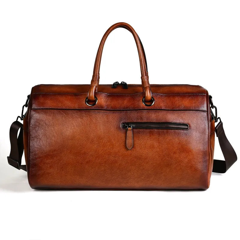 Handmade retro leather bag in vintage brown with European styling and large capacity design