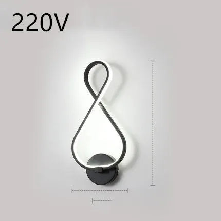 Minimalist Nordic-style LED wall lamp mounted on a wall, shown in a black finish with a soft glow.