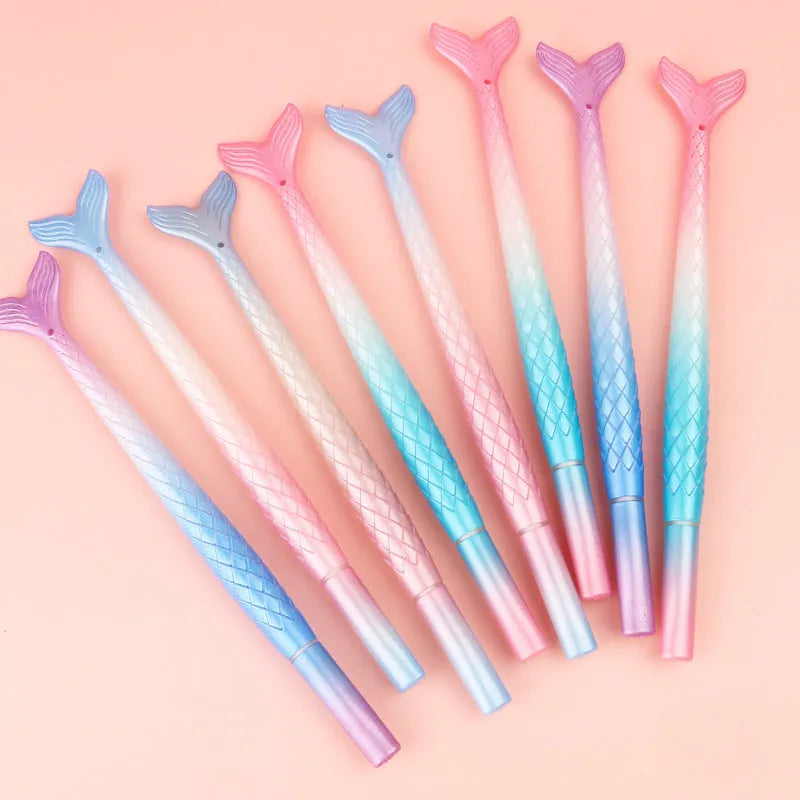 Cartoon mermaid gel pen with 0.38mm needle tube tip showing plastic shell design