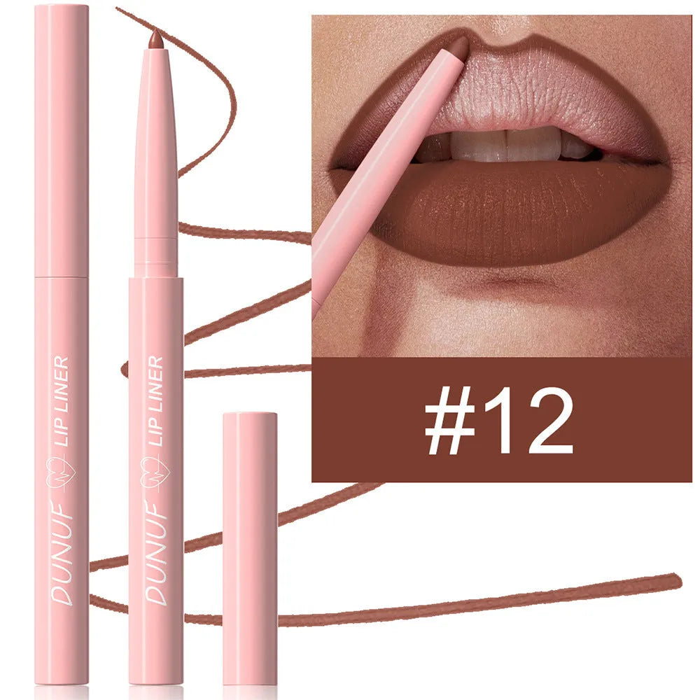 Velvet matte lip liner pencil in 12 colour shades for precise application