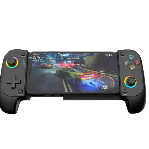 Bluetooth wireless game controller for mobile phones with stretching triggers in black, red and blue, or white
