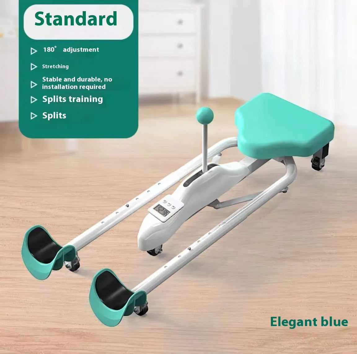Steel frame leg opener with foam padding, shown in elegant blue colour with optional backrest.
