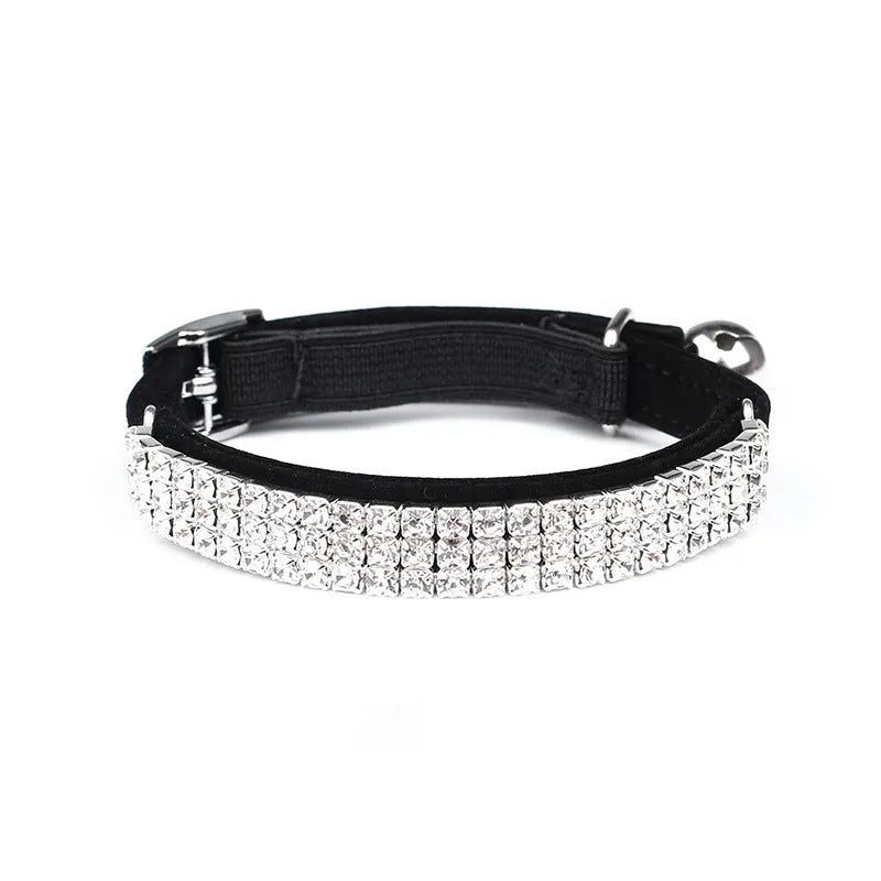 Adjustable velvet cat collar with rhinestone details available in multiple colours