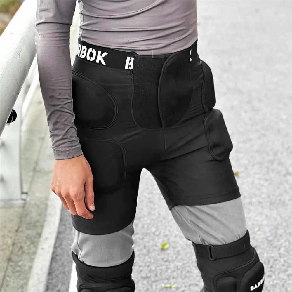 Black hip protection pad for roller skating and skateboarding made from spandex and NBR foam.
