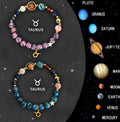 Set of two natural stone beaded bracelets with adjustable strings, showcasing zodiac constellation styles.