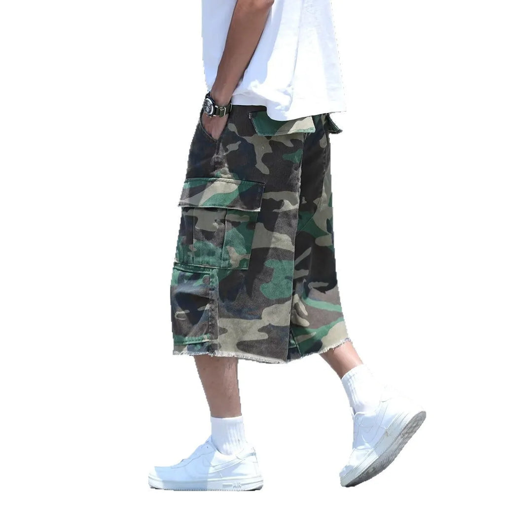 Men's American retro workwear camouflage shorts in loose cropped summer style