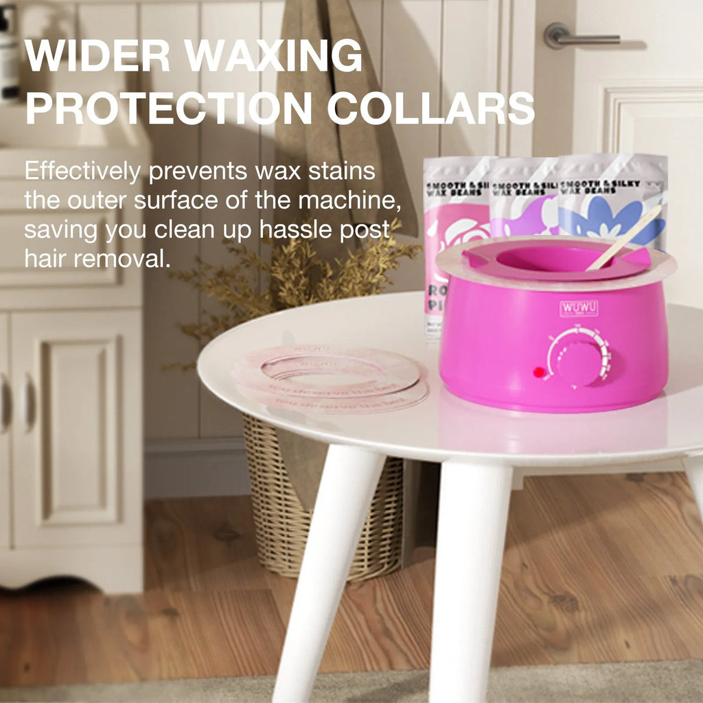 Professional waxing kit with wax warmer, five types of hard wax beans, application sticks, and post-epilation products.