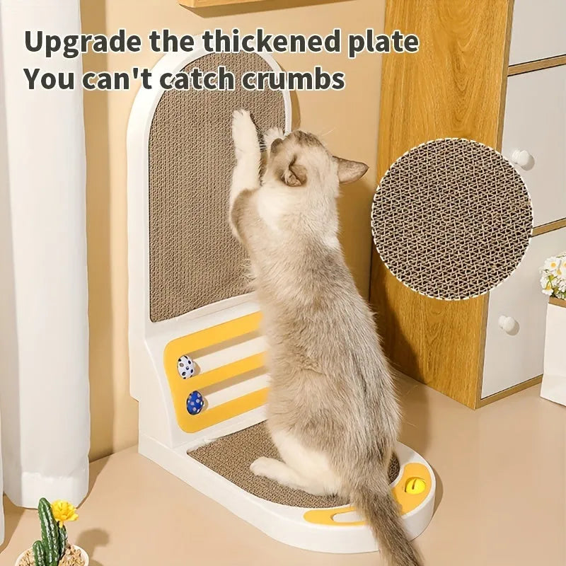 L-Shape vertical cat scratching board with textured jute surface in grey, green, or white colour.