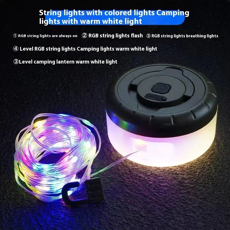 Rechargeable outdoor string lights with 30 LED beads in 8 metre length for camping and garden use