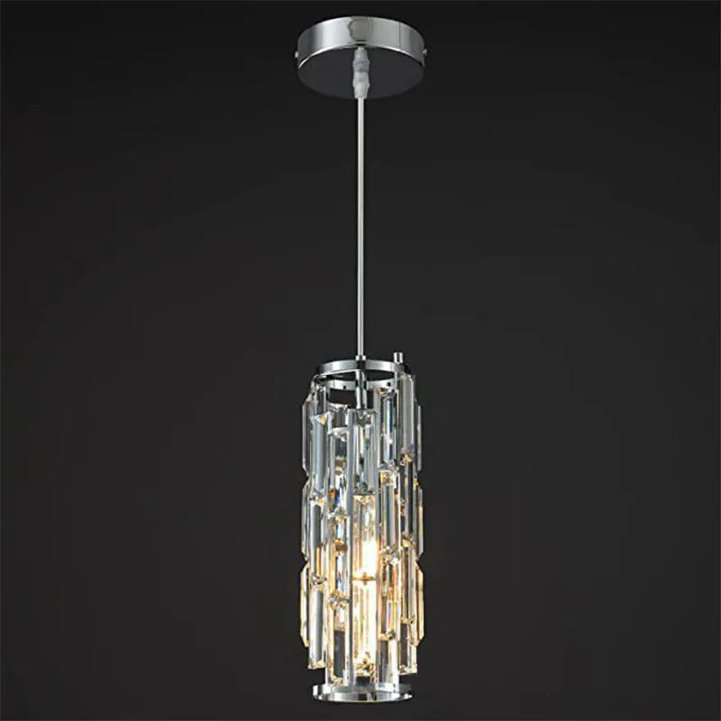 Industrial style single head LED droplight with crystal detailing in black, gold, or chrome finish