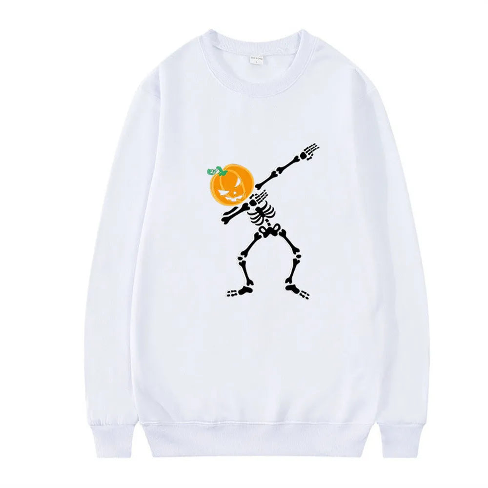 Women's printed long sleeve crew neck casual top in polyester cotton blend on a hanger.