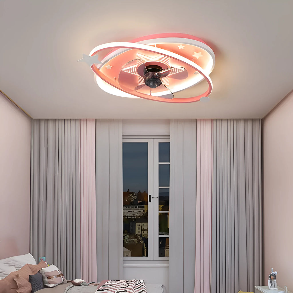 Blue modern children's bedroom ceiling fan light with acrylic shade and remote control