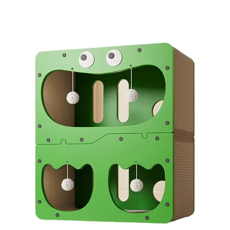 Double layer cat scratching board with integrated nest in cute owl, cat head, or double door designs