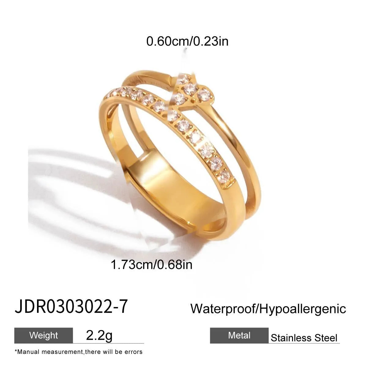 Geometric zircon ring in titanium steel with non-fading finish on a hand.