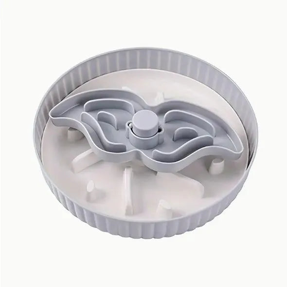 Pet rotating game board feeding bowl with slow food licking mat and anti-choke silicone base pad in beige colour