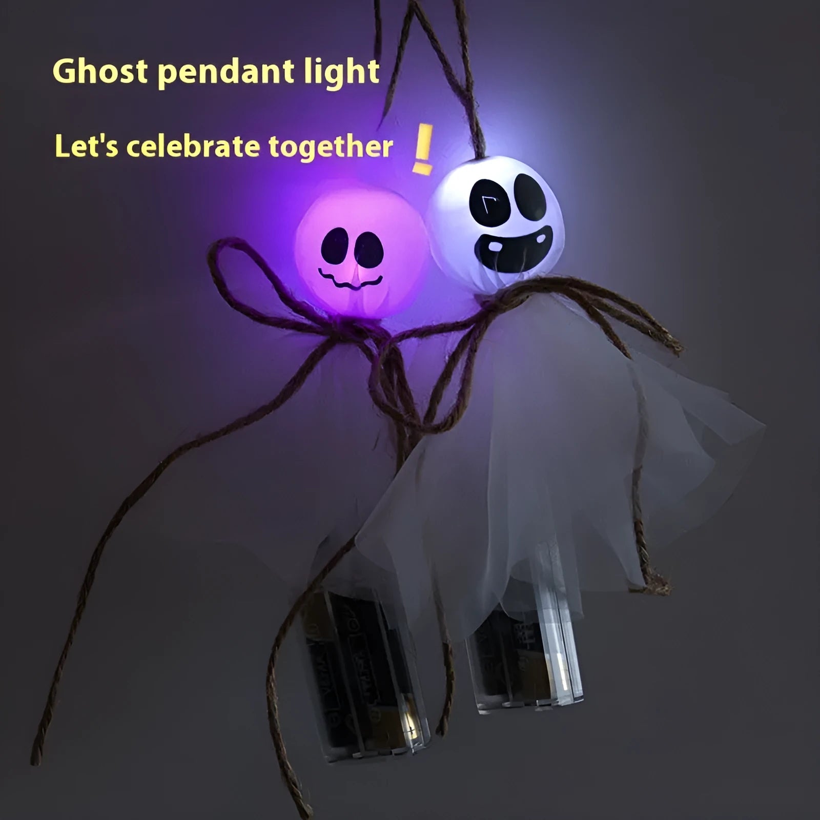 Halloween LED lighting chain with battery box, shown in a ghost-themed colour for venue decoration.