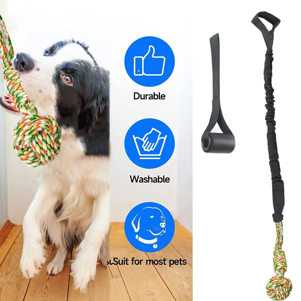 Twisted cotton dog tug of war rope toy in black, grey, and red colour options