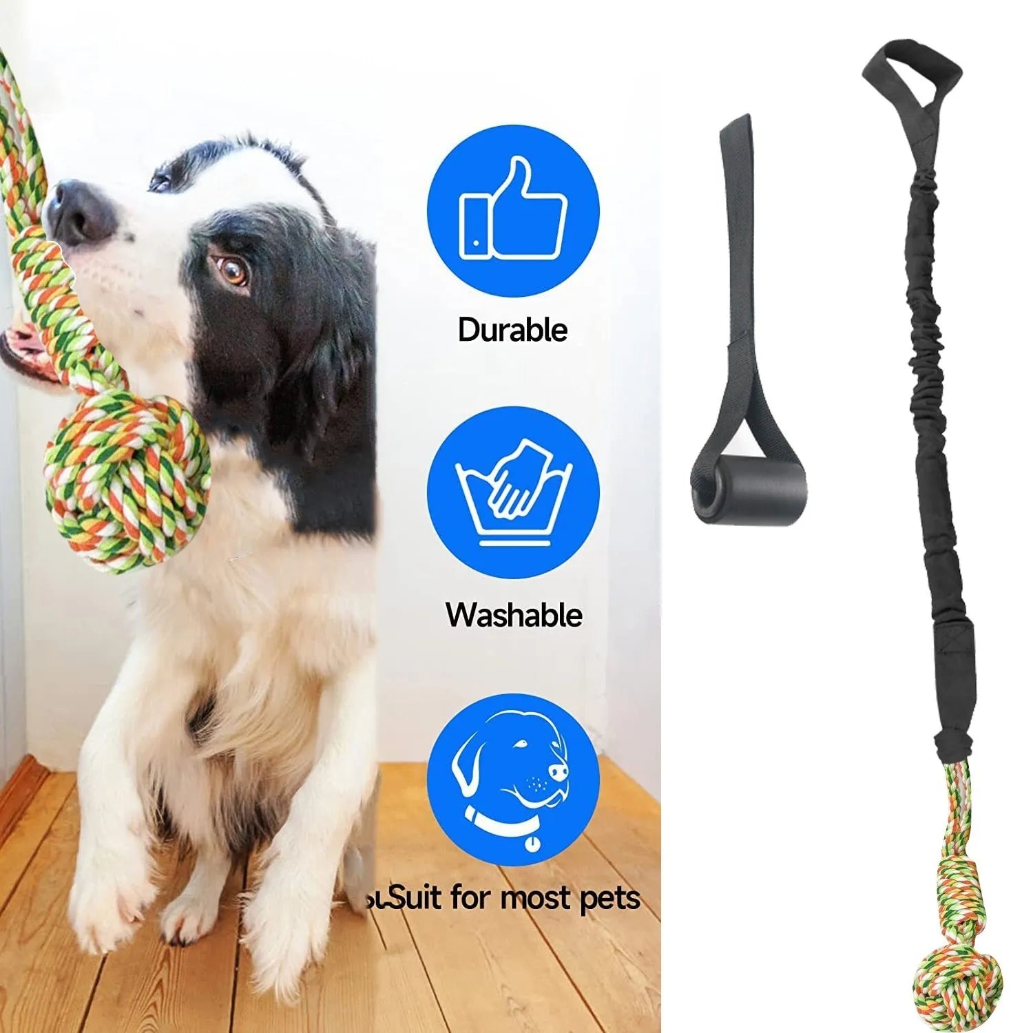 Twisted cotton dog tug of war rope toy in black, grey, and red colour options