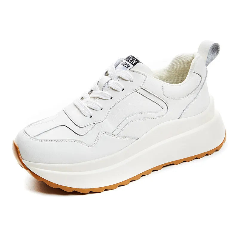 Women's beige cattlehide leather low-top casual sports shoes with cross-strap design