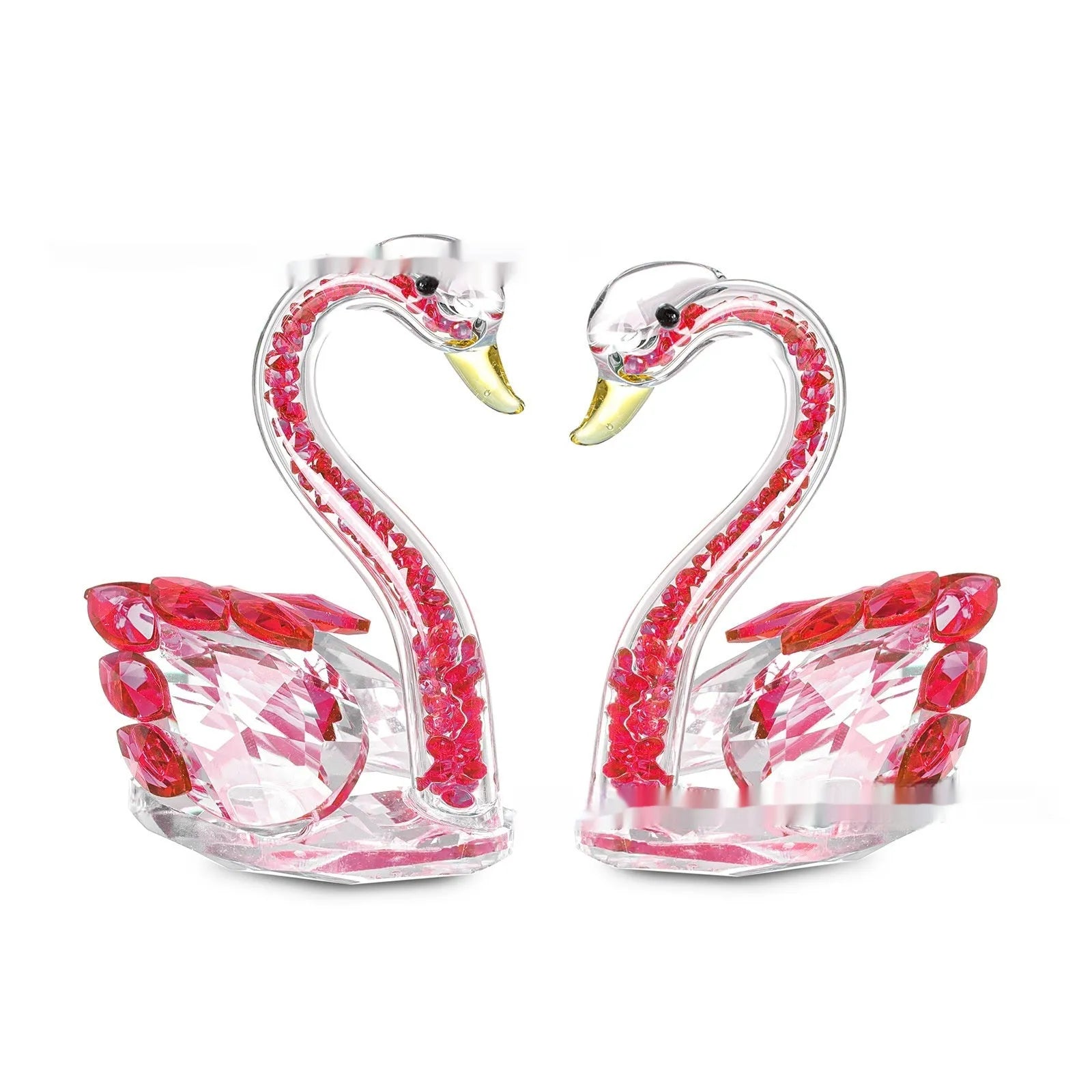 White crystal swan desktop ornament in red, blue, pink, or violet, showing solid head and empty pipe styles.