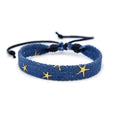 Handmade denim fabric bracelet strap for travel memories, shown in one of eleven colour variants