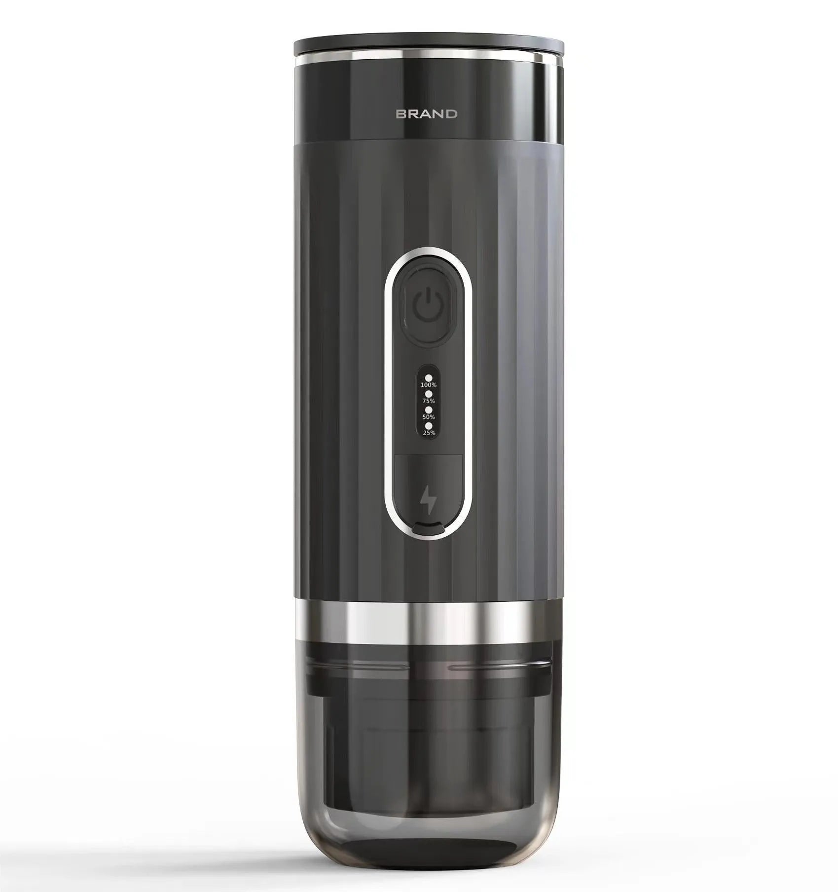 Black portable capsule coffee machine for car and camping use, compatible with K-Cups.