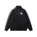 Black Hong Kong style men's hoodie coat with stand collar and long sleeves for casual sports wear