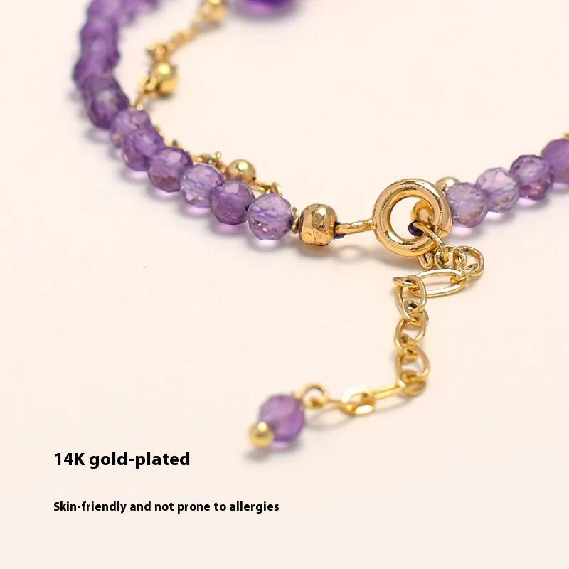 Chinese style women's amethyst crystal bracelet with electroplated diamond-shaped beads.