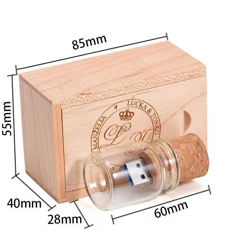 Transparent wooden wish drift bottle shaped USB flash drive for data storage