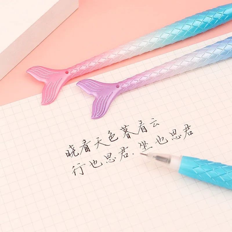 Cartoon mermaid gel pen with 0.38mm needle tube tip showing plastic shell design