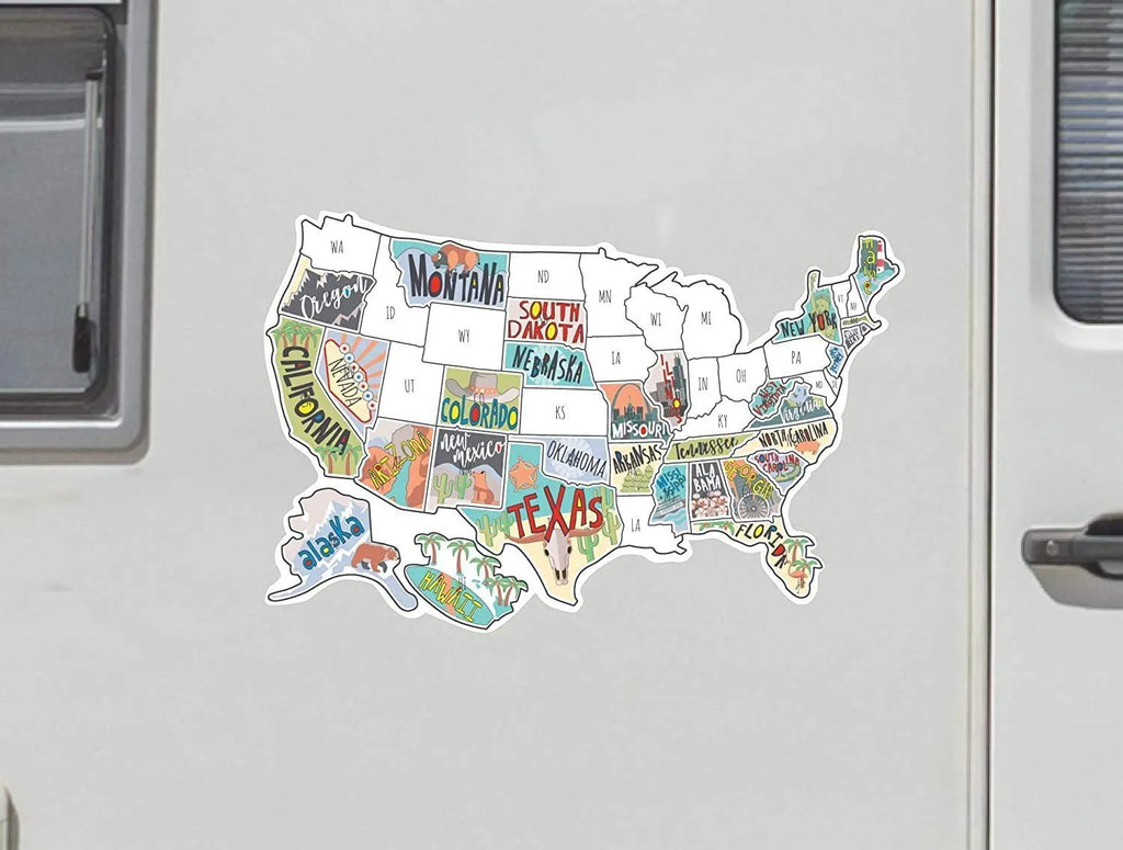 Travel-themed car body sticker set with world map design and custom letter stickers on white background