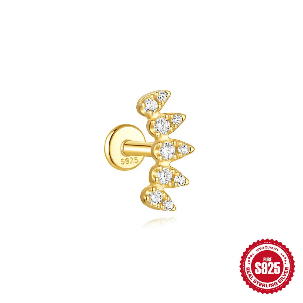 S925 sterling silver geometric kite earring with rhinestone chain tassel in gold colour.