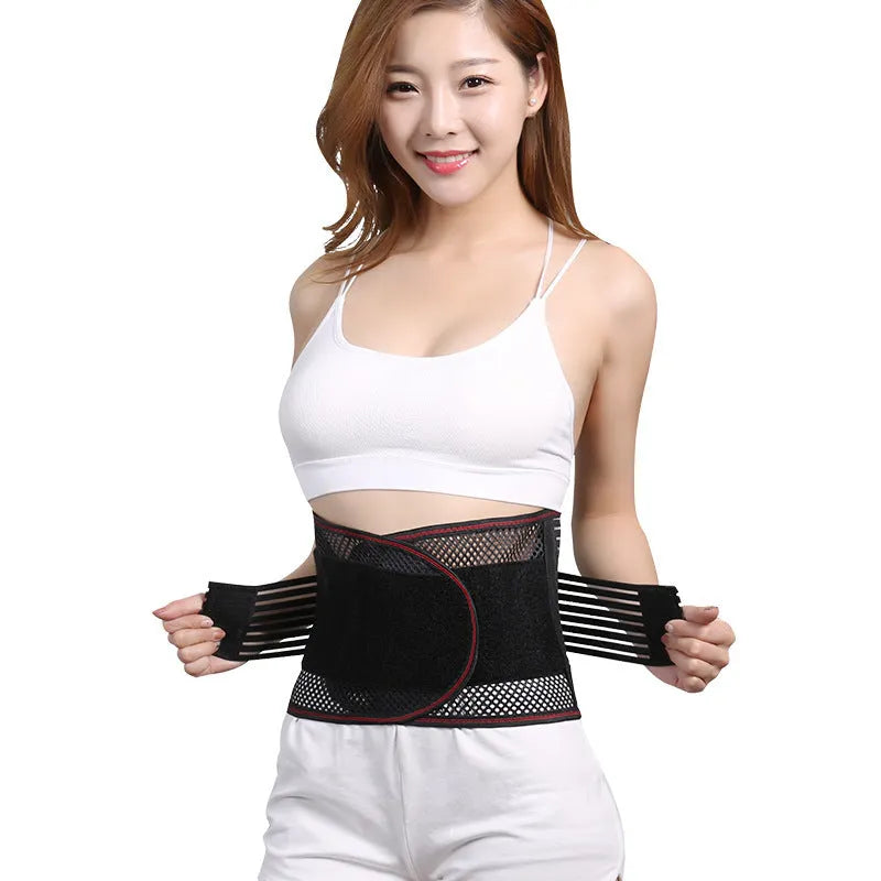 Black sports waist support with steel plate for lumbar protection during yoga and fitness