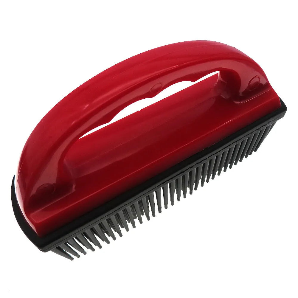 Red pet grooming brush with hair removal function for dogs cats and carpet cleaning