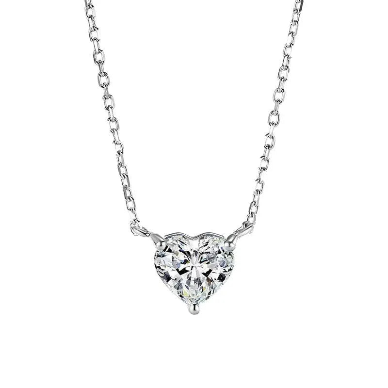Women's silver-plated copper necklace with heart-shaped charm on 45 cm chain