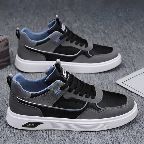 Men's low-top canvas board shoes in black with mesh lining and leather stitching detail