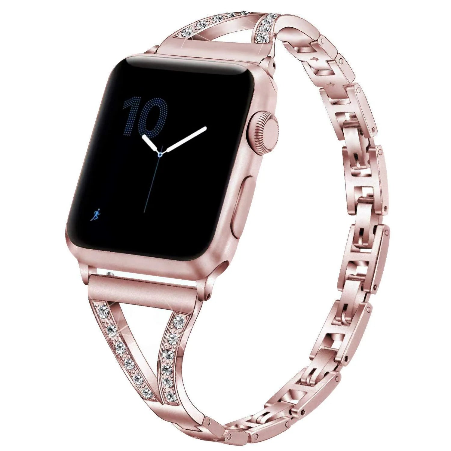 Zinc alloy Apple Watch strap with herringbone diamond pattern in multiple colour options
