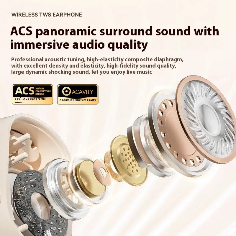 Ear-mounted headphones with digital display screen in black, skin colour or white finish