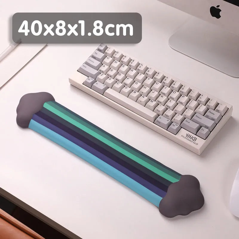 Silicone wrist rest mouse pad and keyboard support pad with Cloud Rainbow pastoral design