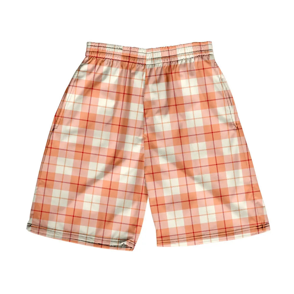Men's plaid shorts with elastic waistband in straight leg fit for casual summer wear
