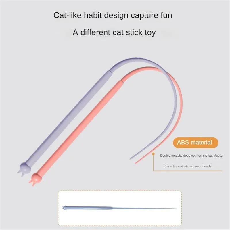 Blue silicone mouse tail cat teaser stick toy with cat head design, 80cm length