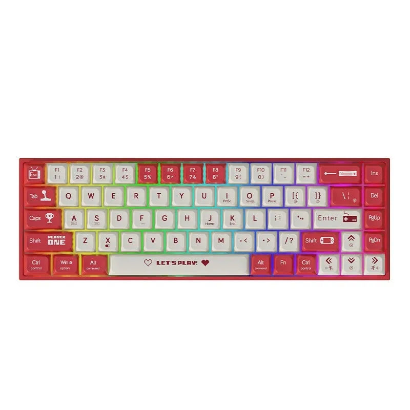 AJAZZ AK680 mechanical gaming keyboard in red and white colour scheme with compact design
