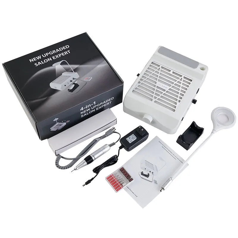 White four-in-one nail polishing machine with vacuum dust extraction system