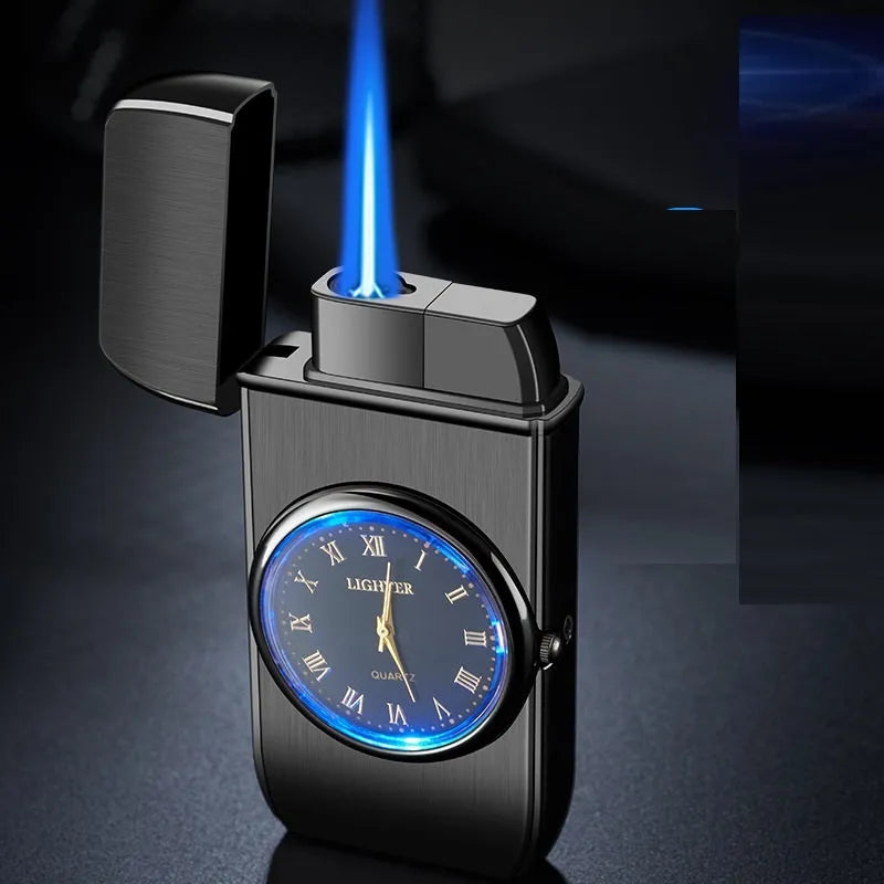 Metal multifunctional watch cigarette lighter with wind resistance and LED flashing lamp