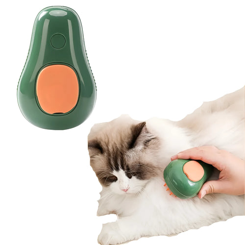 Green and white cat steam brush with water reservoir and silicone grooming teeth