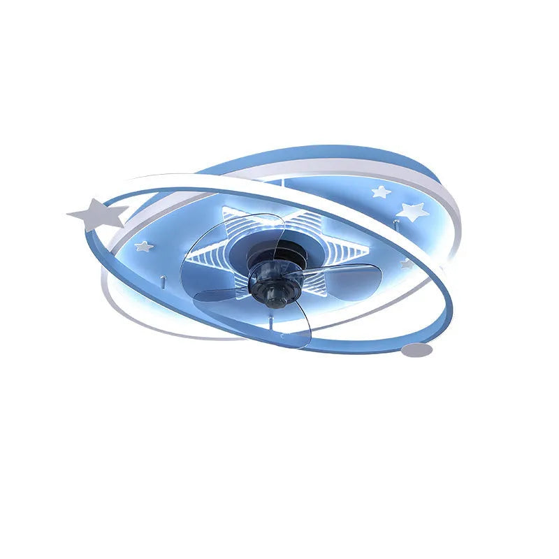 Blue modern children's bedroom ceiling fan light with acrylic shade and remote control