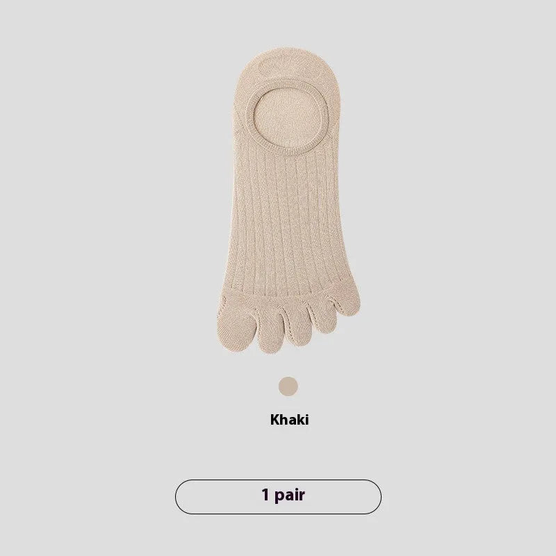 Men's five-finger invisible socks in modal fabric, shown in various neutral colours on a flat surface.