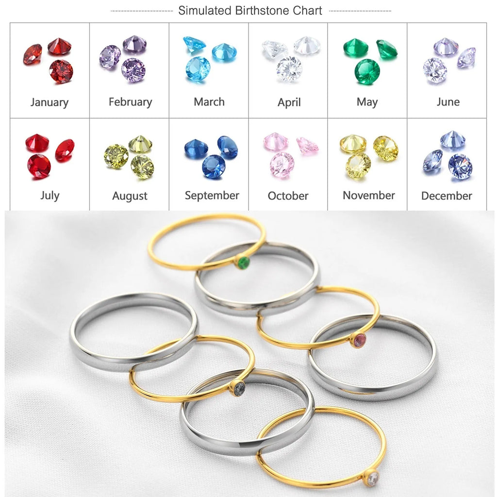 Women's geometric titanium steel ring with December birthstone colour and engraved design